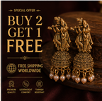 Antique Gold Radha Krishna Temple Jhumka Earrings with Pearl Drops