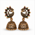 Antique Gold Peacock Jhumka Earrings with Multicolor Stones