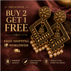 Antique Gold Geometric Pearl Dangler Earrings with Mini Jhumka
