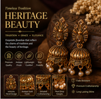 Antique Gold Floral Pearl Jhumka Earrings with Crystal Accents