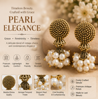 Antique Gold Pearl Cluster Statement Earrings