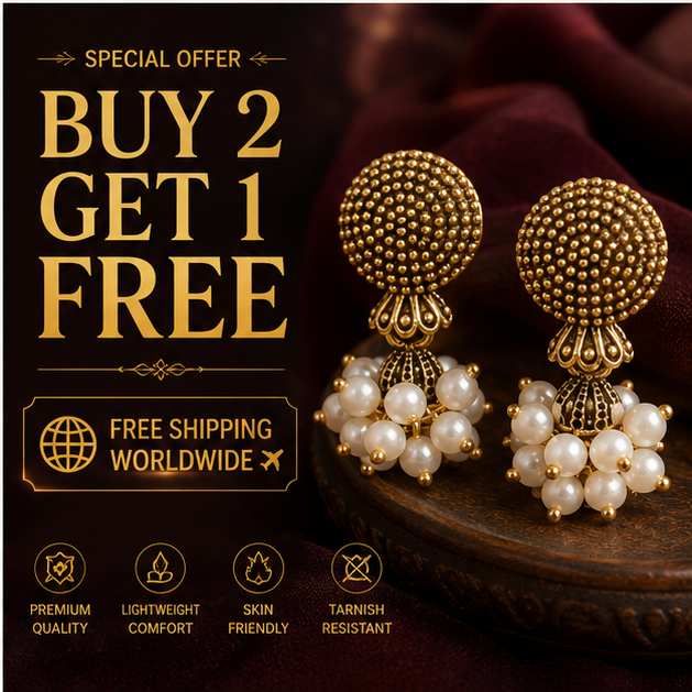 Antique Gold Pearl Cluster Statement Earrings