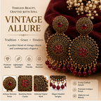 Antique Gold Circular Statement Earrings with Ruby Stone and Maroon Beads