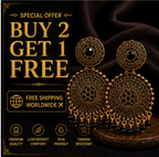 Antique Gold Circular Statement Earrings with Black Bead Fringe
