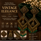 Antique Gold Geometric Dangler Earrings with Green Bead Drops