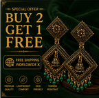Antique Gold Geometric Dangler Earrings with Green Bead Drops