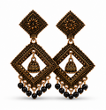 Antique Gold Geometric Dangler Earrings with Black Bead Drops