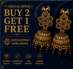 Antique Gold Peacock Jhumka Earrings with Blue Stones