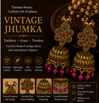 Antique Gold Peacock Jhumka Earrings with Pink Stones