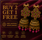 Antique Gold Peacock Jhumka Earrings with Pink Stones