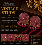 Magenta Circular Statement Earrings with Bead Fringe