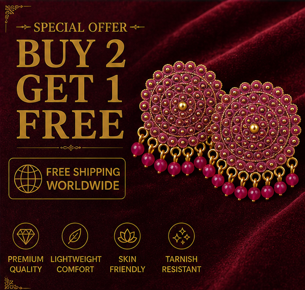 Magenta Circular Statement Earrings with Bead Fringe