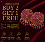 Magenta Circular Statement Earrings with Bead Fringe