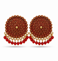Red Circular Statement Earrings with Bead Fringe
