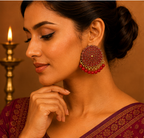Red Circular Statement Earrings with Bead Fringe