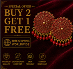 Red Circular Statement Earrings with Bead Fringe