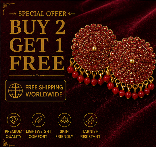 Red Circular Statement Earrings with Bead Fringe
