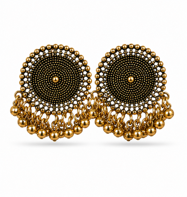 Antique Gold Circular Fringe Statement Earrings