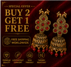 Antique Gold Peacock Temple Jhumka Earrings with Red Beads