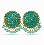 Turquoise Circular Statement Earrings with Bead Fringe