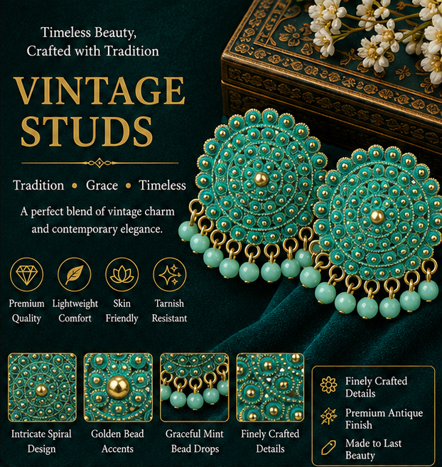 Turquoise Circular Statement Earrings with Bead Fringe