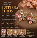 Pink Crystal Butterfly Stud Earrings