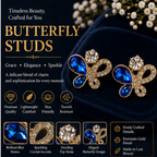 Blue Crystal Butterfly Stud Earrings