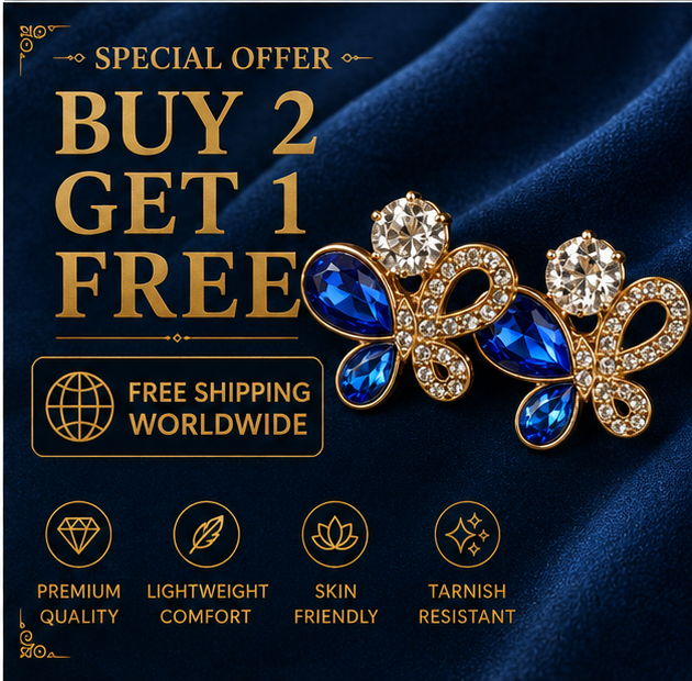 Blue Crystal Butterfly Stud Earrings