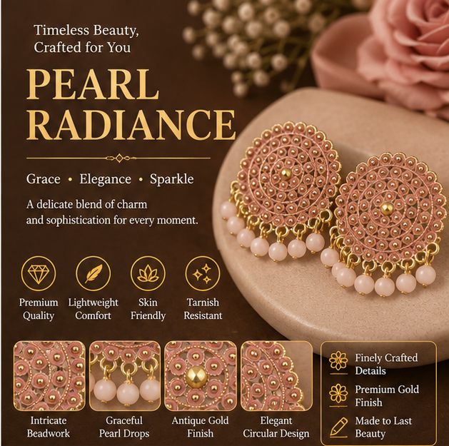 Pink Circular Statement Earrings with Bead Fringe