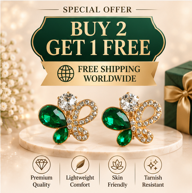Green Crystal Butterfly Stud Earrings for Women