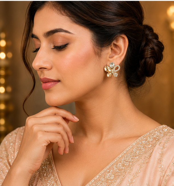 Champagne Crystal Butterfly Stud Earrings