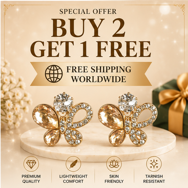 Champagne Crystal Butterfly Stud Earrings