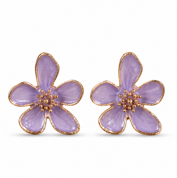 Lavender Floral Enamel Stud Earrings for Women