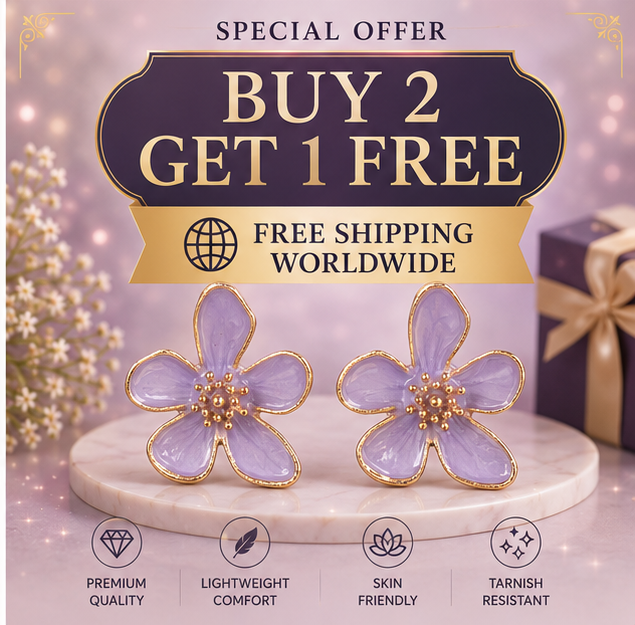 Lavender Floral Enamel Stud Earrings for Women