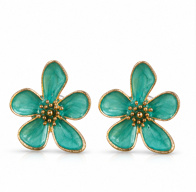 Turquoise Floral Enamel Stud Earrings for Women