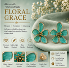Turquoise Floral Enamel Stud Earrings for Women
