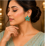 Turquoise Floral Enamel Stud Earrings for Women