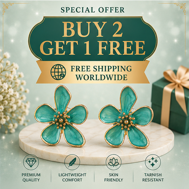 Turquoise Floral Enamel Stud Earrings for Women