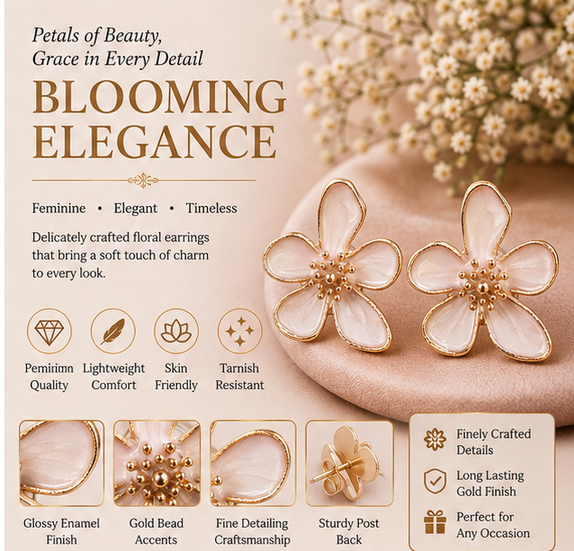 Blush Pink Flower Stud Earrings