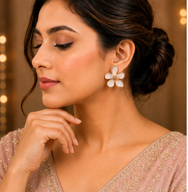 Blush Pink Flower Stud Earrings