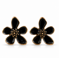 Black Floral Enamel Stud Earrings for Women