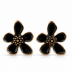 Black Floral Enamel Stud Earrings for Women