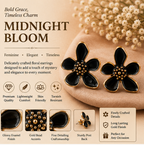 Black Floral Enamel Stud Earrings for Women