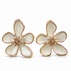 White Floral Enamel Stud Earrings for Women
