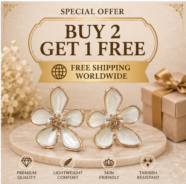 White Floral Enamel Stud Earrings for Women