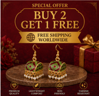 Green Meenakari Dome Jhumka Earrings with Pearl Drops