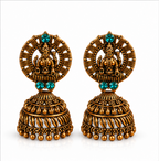 Antique Gold Lakshmi Temple Jhumka Earrings with Turquoise Stones