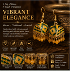 Yellow Green Meenakari Dome Jhumka Earrings with Yellow Beads