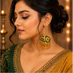 Yellow Green Meenakari Dome Jhumka Earrings with Yellow Beads