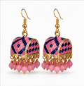 Pink Meenakari Dome Jhumka Earrings with Bead Drops